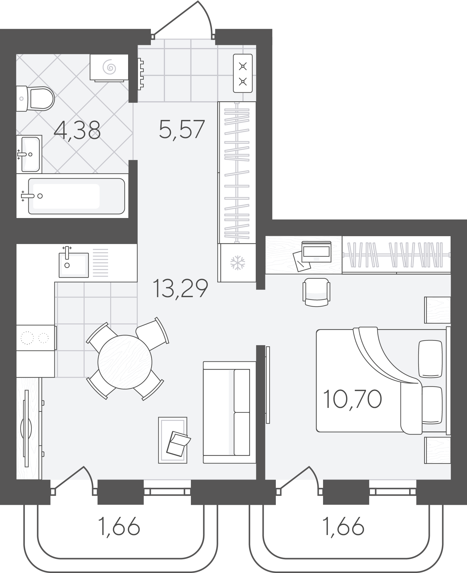 Планировка: Евродвушка 37.3 м² в ЖК Скандиа. Квартал в Слободе, Тюменская слобода