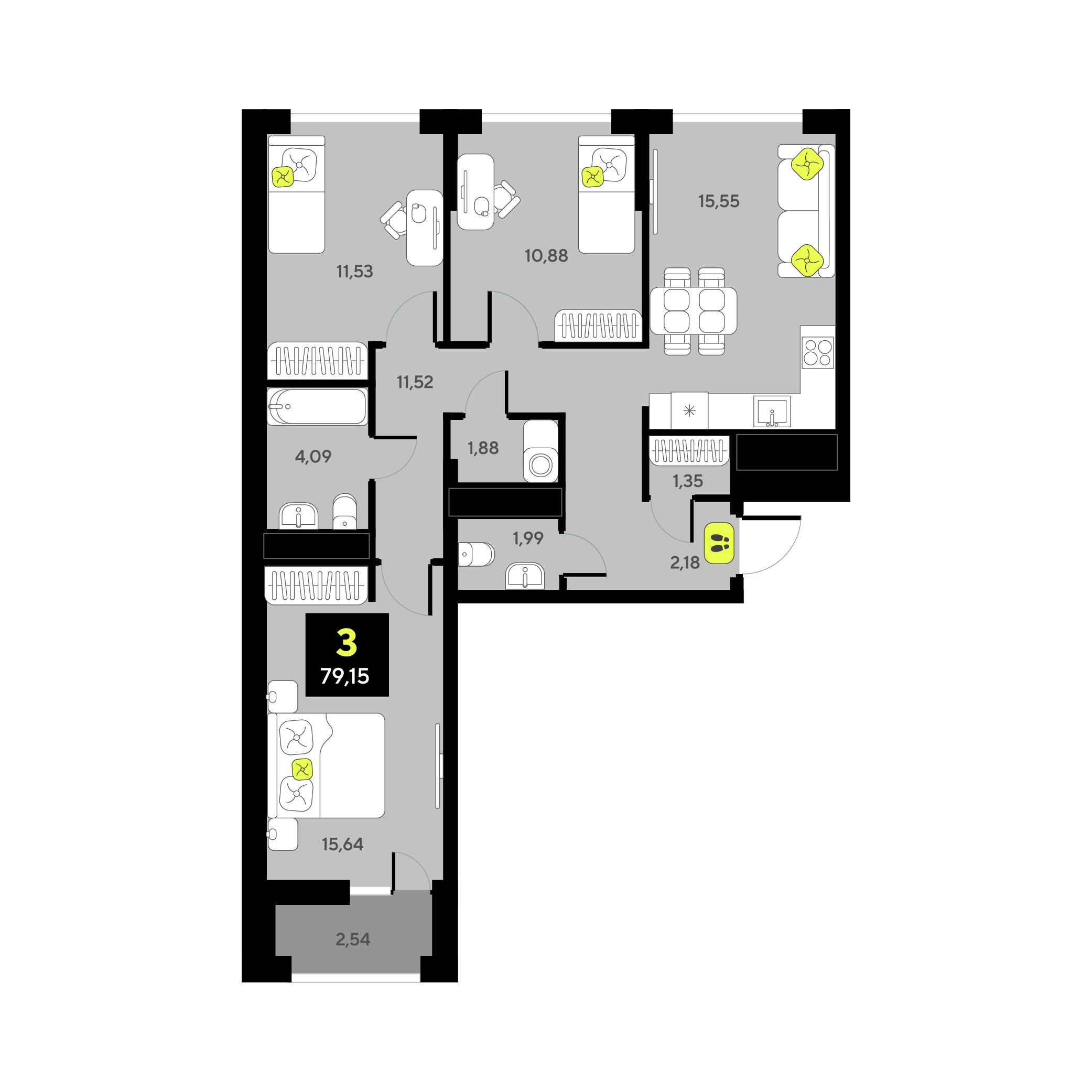 Планировка: 4-комнатная евро 79.2 м² в ЖК Мотивы, От Плеханова до Южного