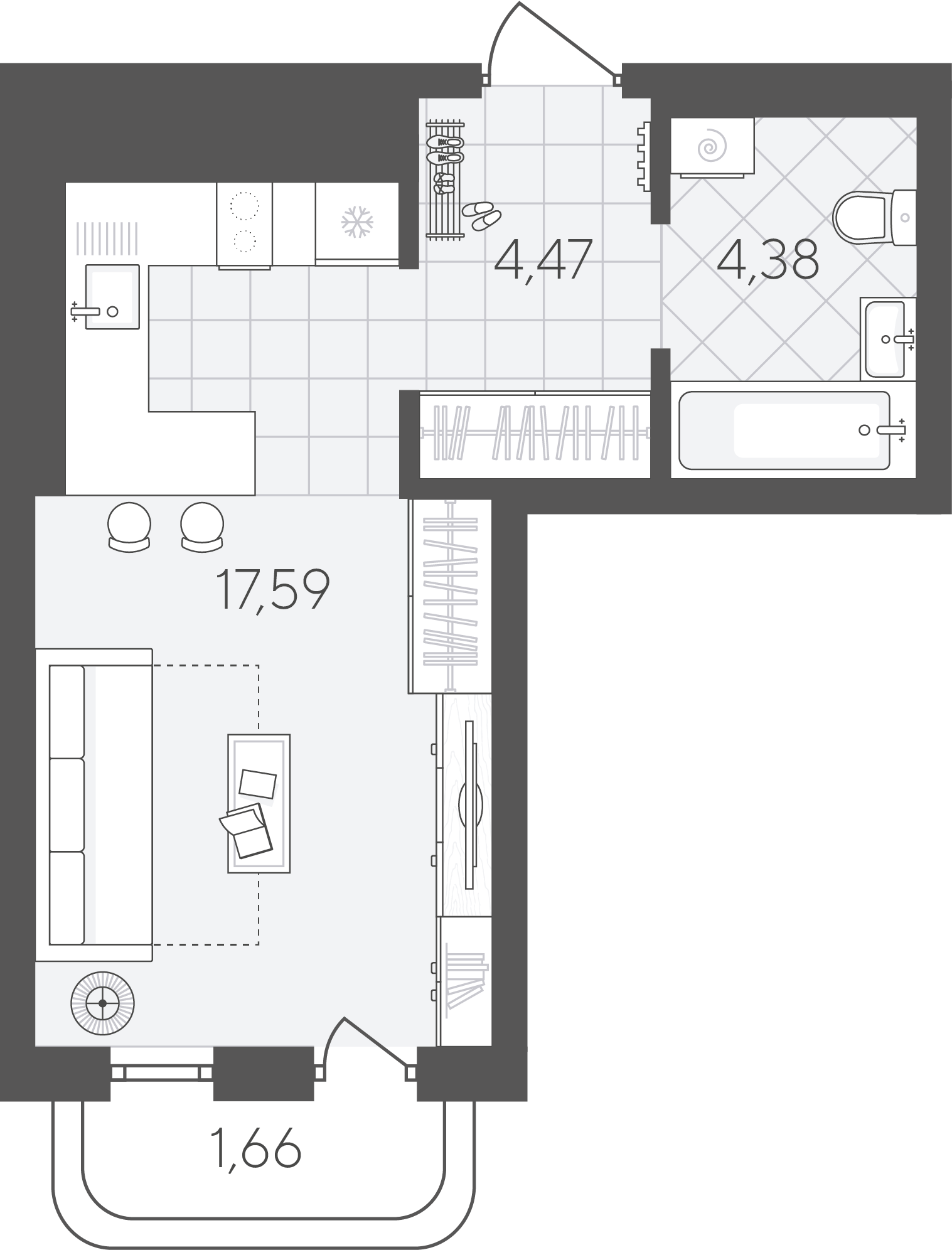 Планировка: Студия 28.1 м² в ЖК Скандиа. Квартал в Слободе, Тюменская слобода