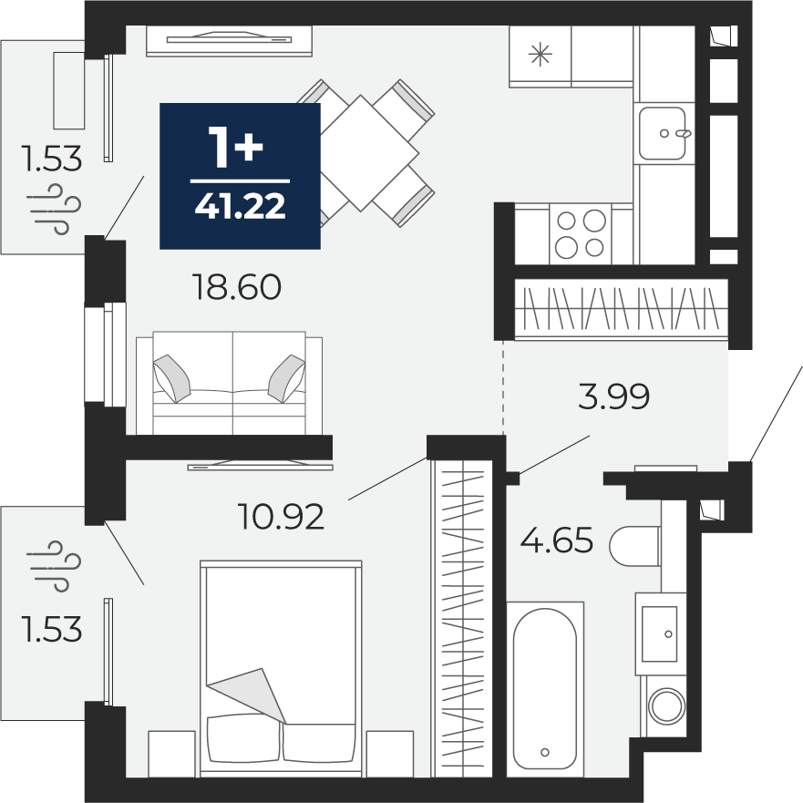 Планировка: Евродвушка 38.2 м² в ЖК Беринг, Лесобаза