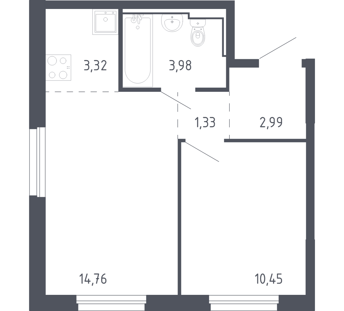 Планировка: Евродвушка 36.3 м² в ЖК Чаркова 72, Мыс