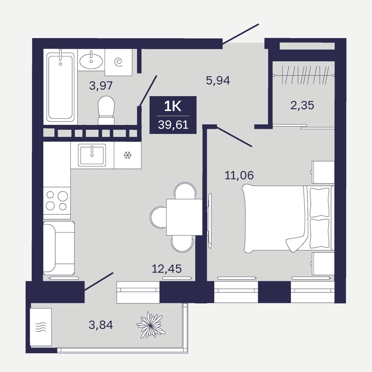 Планировка: 1-комнатная 39.6 м² в ЖК Дом на Ямской, Дом Обороны