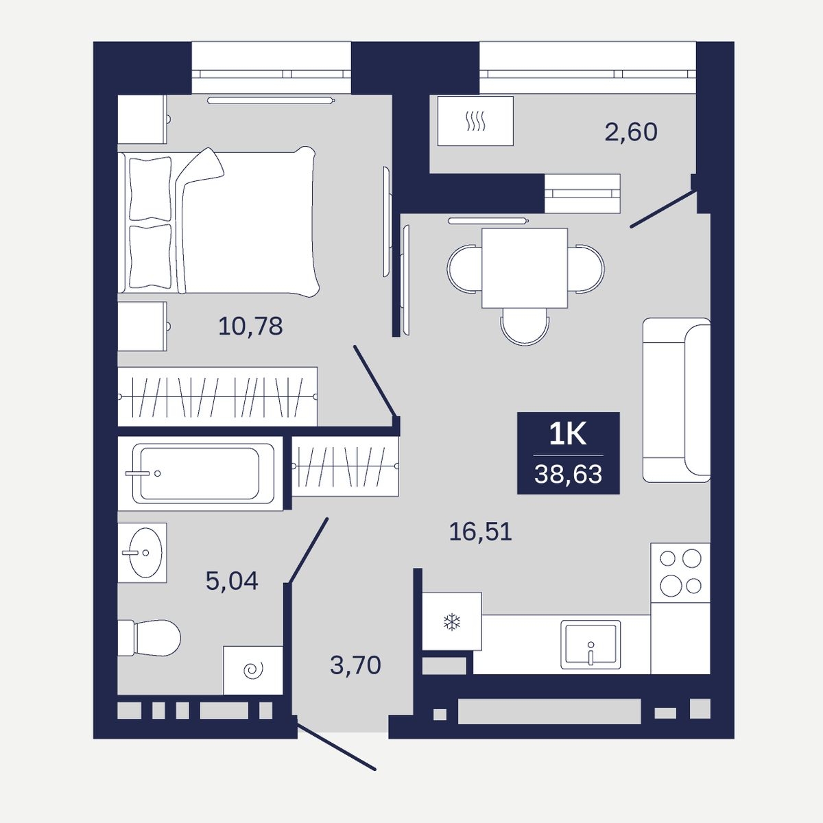 Планировка: Евродвушка 38.6 м² в ЖК Дом на Ямской, Дом Обороны