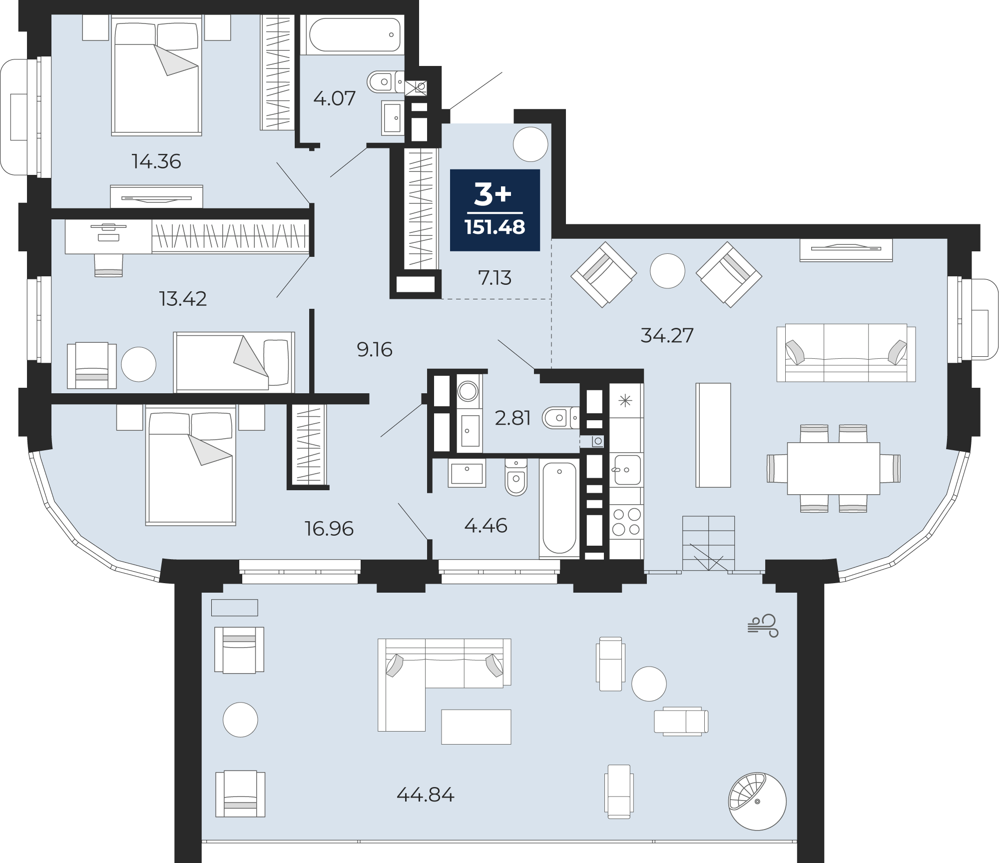 Планировка: 4-комнатная евро 106.6 м² в ЖК Айвазовский, 5-й Заречный