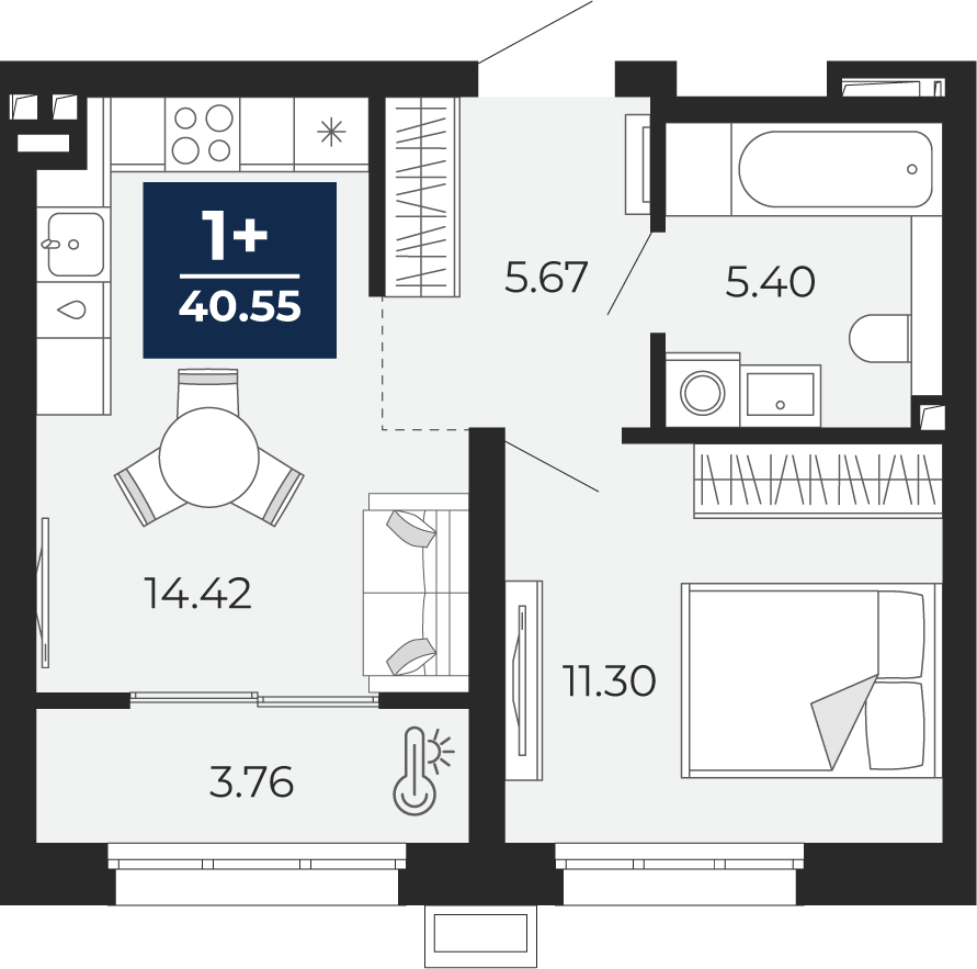 Планировка: Евродвушка 40.5 м² в ЖК Беринг, Лесобаза