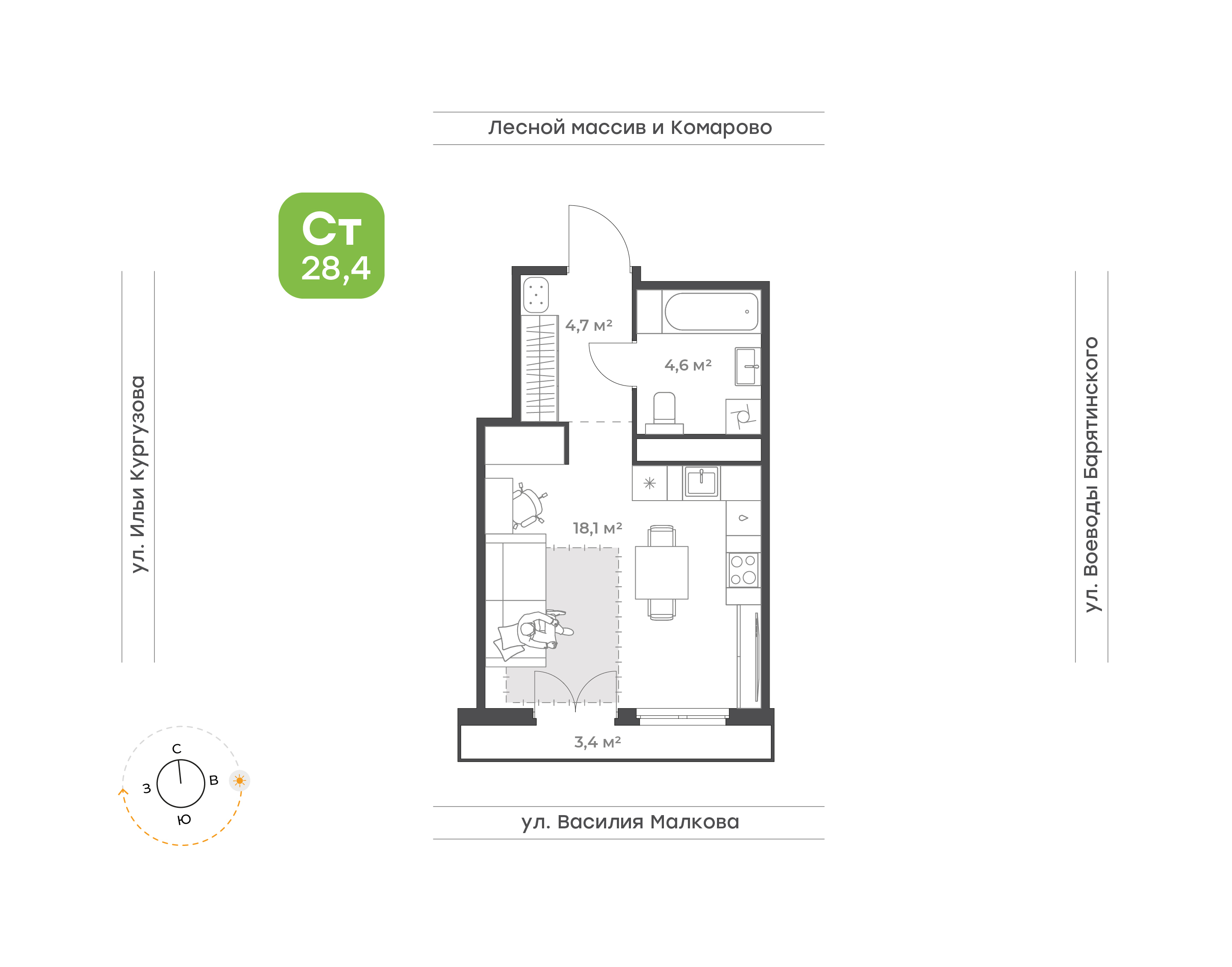 Планировка: Студия 27.4 м² в ЖК Ботаника в Комарово парк, Комарово Парк