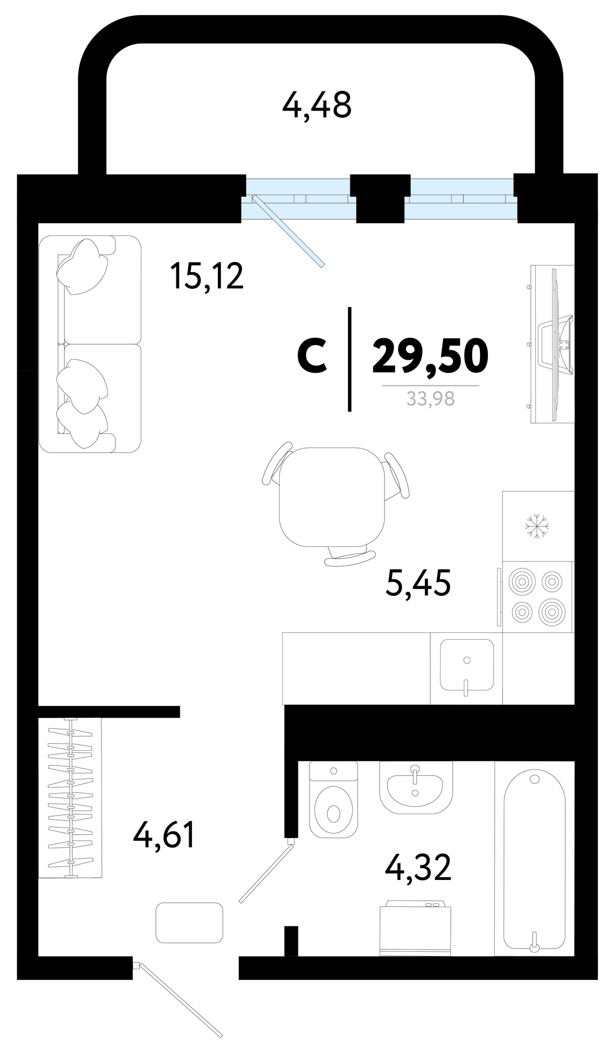 Планировка: Студия 29.5 м² в ЖК Символ, Комарово Парк