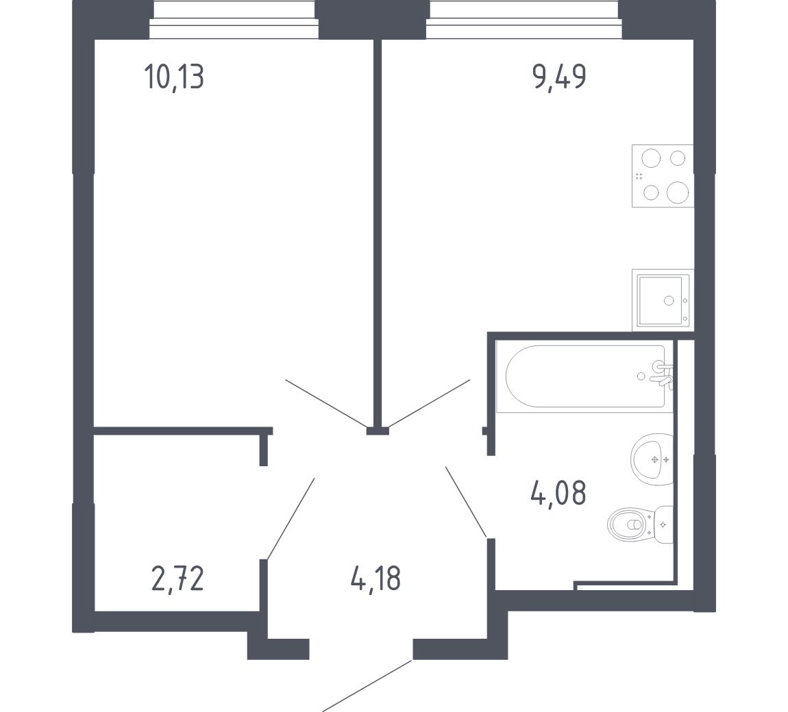 Планировка: 1-комнатная 30 м² в ЖК Чаркова 72, Мыс