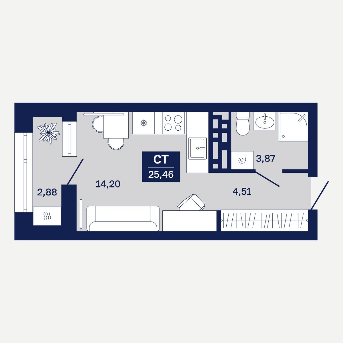 Планировка: Студия 25.5 м² в ЖК Дом на Ямской, Дом Обороны