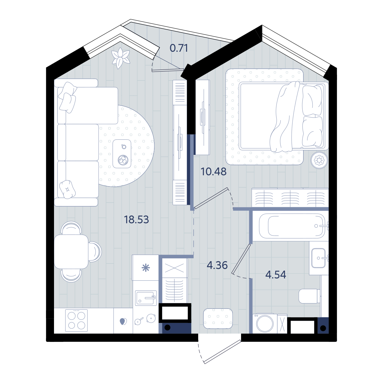 Планировка: Евродвушка 38.1 м² в ЖК Форсо, Зарека