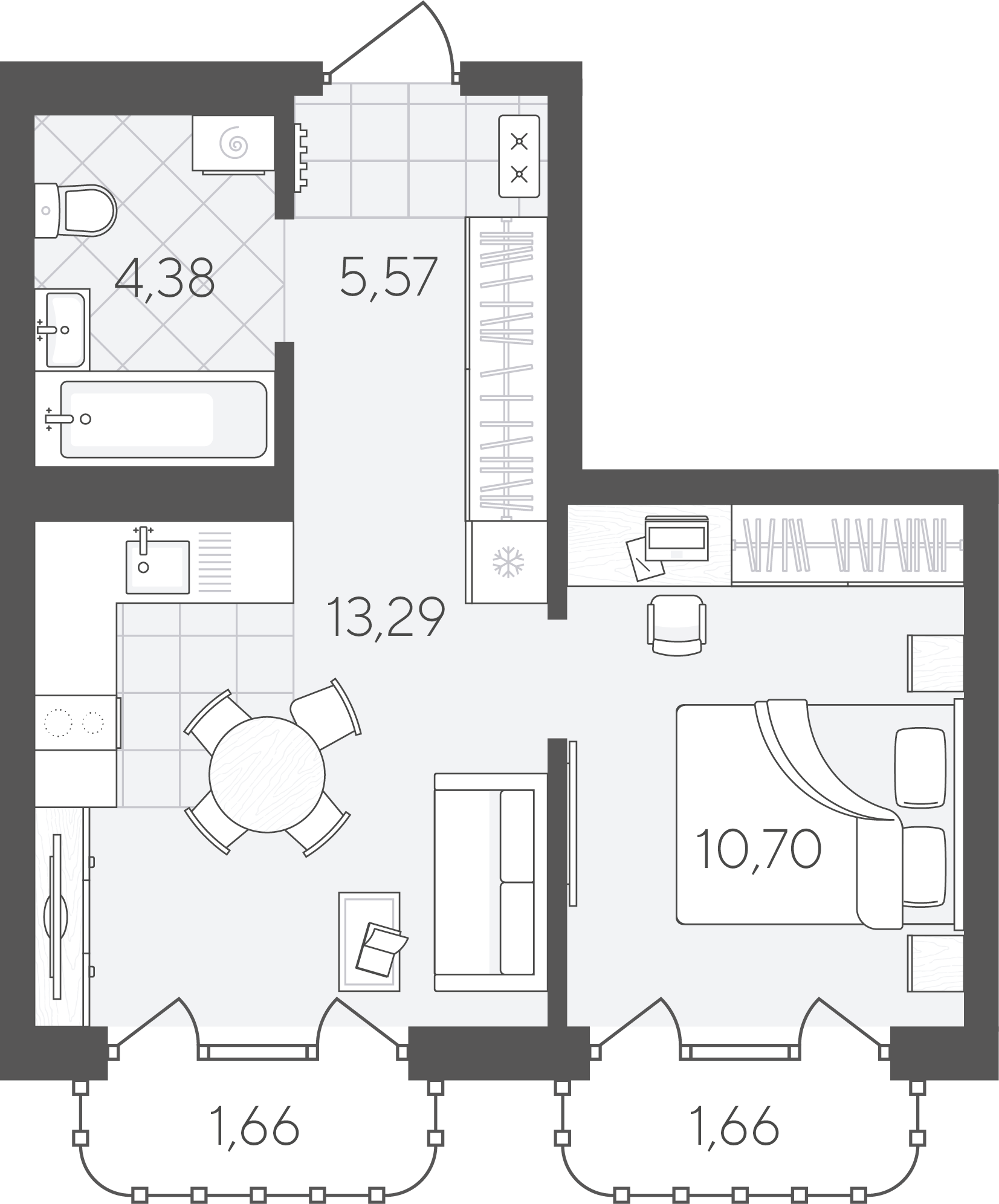 Планировка: Евродвушка 37.3 м² в ЖК Скандиа. Квартал в Слободе, Тюменская слобода