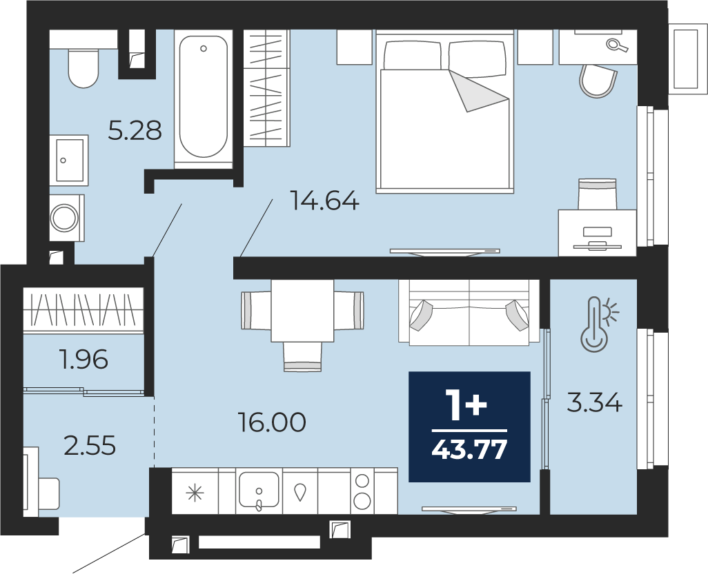 Планировка: Евродвушка 43.8 м² в ЖК Беринг, Лесобаза