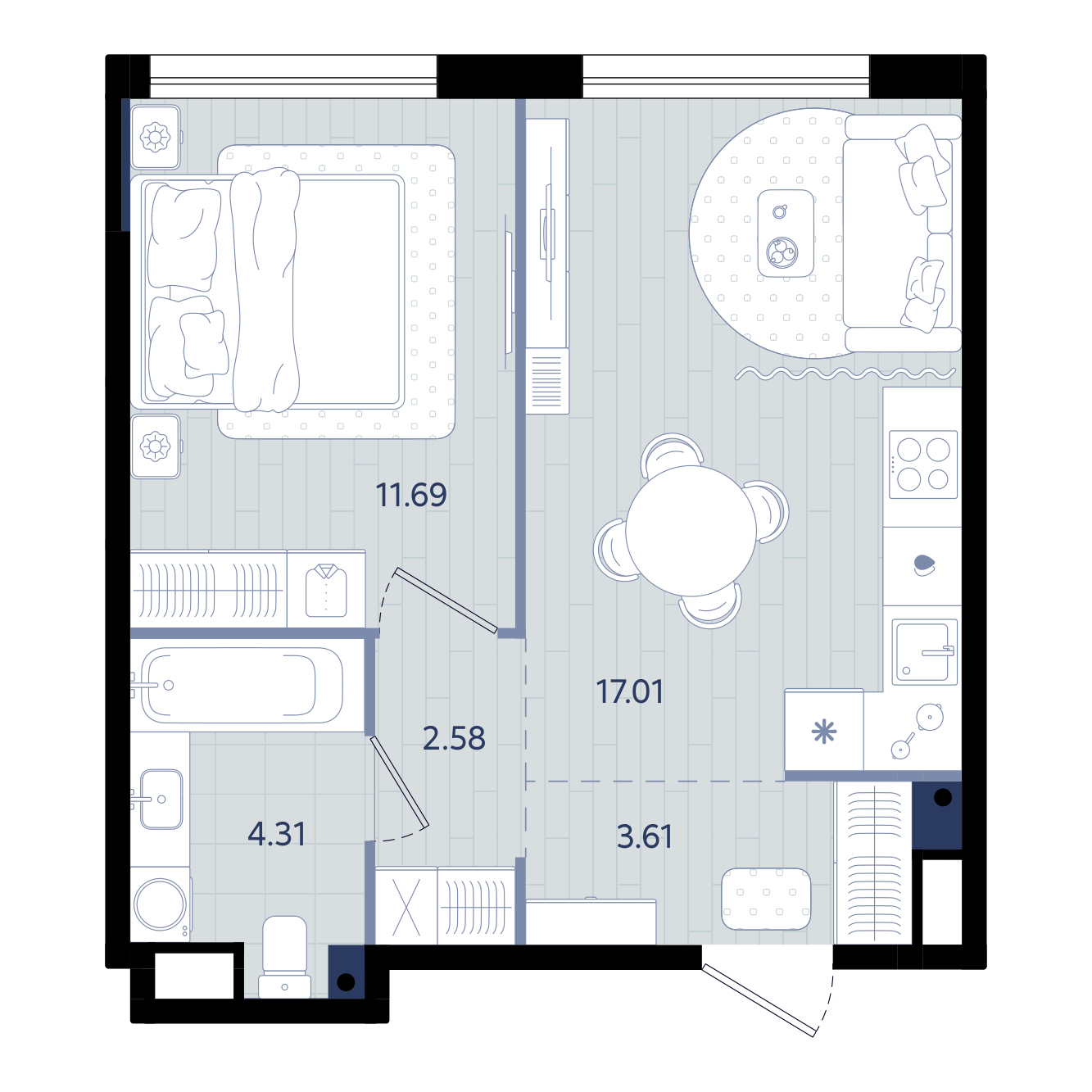 Планировка: Евродвушка 39.2 м² в ЖК Форсо, Зарека