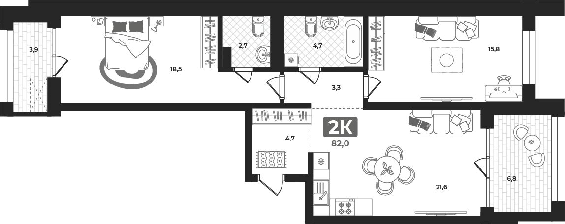 Планировка: Евротрешка 82.5 м² в ЖК Маэстро, 5-й Заречный
