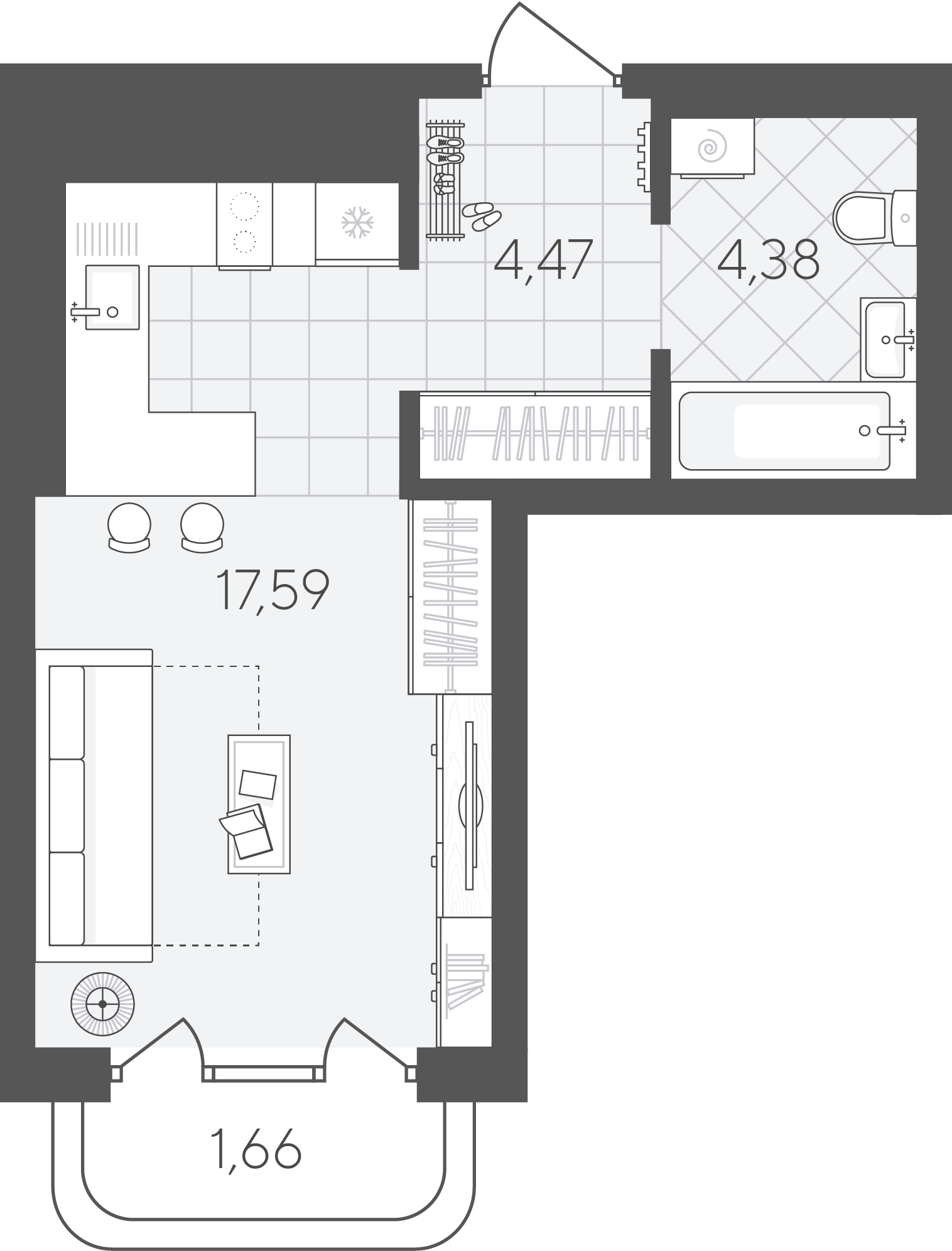 Планировка: Студия 28.1 м² в ЖК Скандиа. Квартал в Слободе, Тюменская слобода