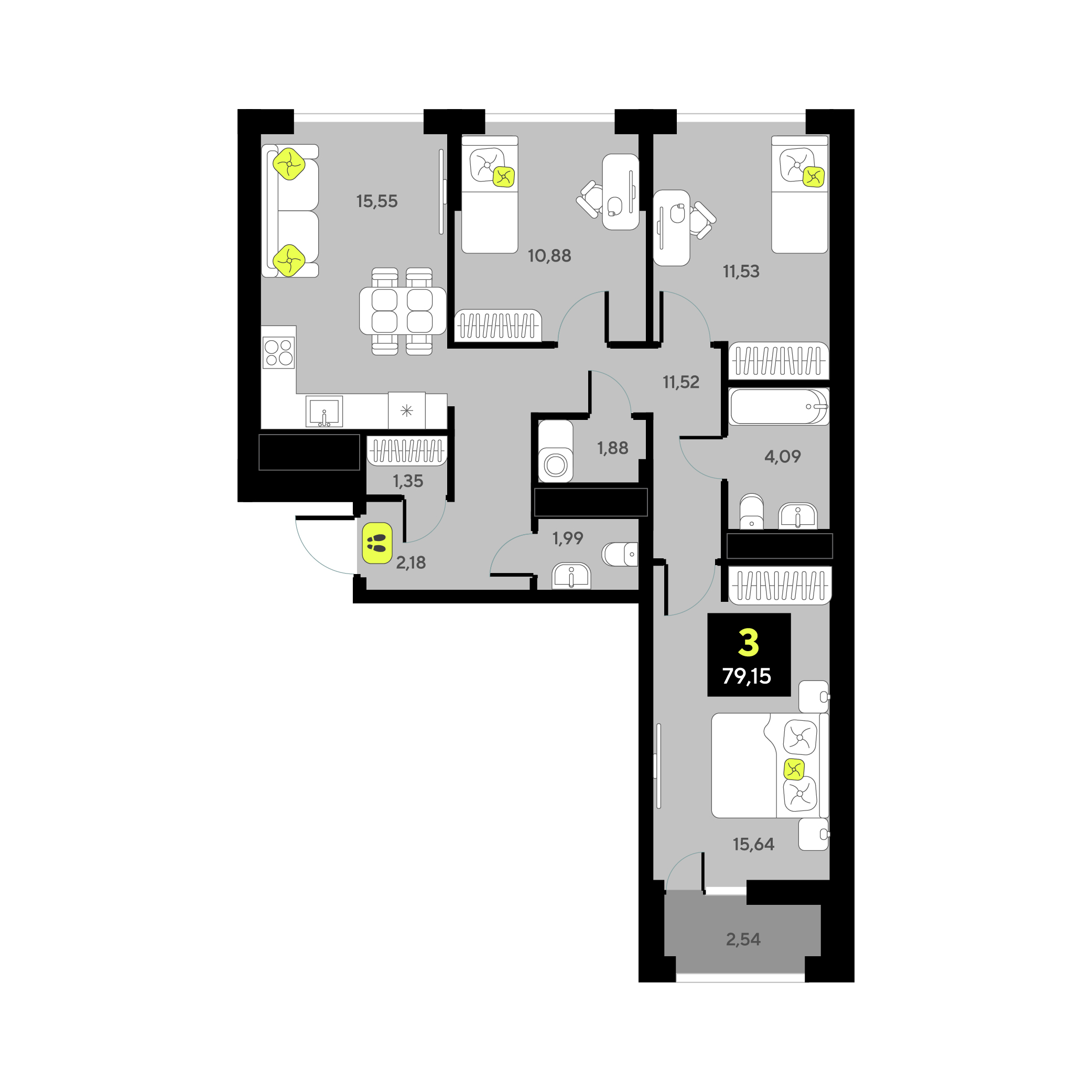 Планировка: 4-комнатная евро 79.2 м² в ЖК Мотивы, От Плеханова до Южного