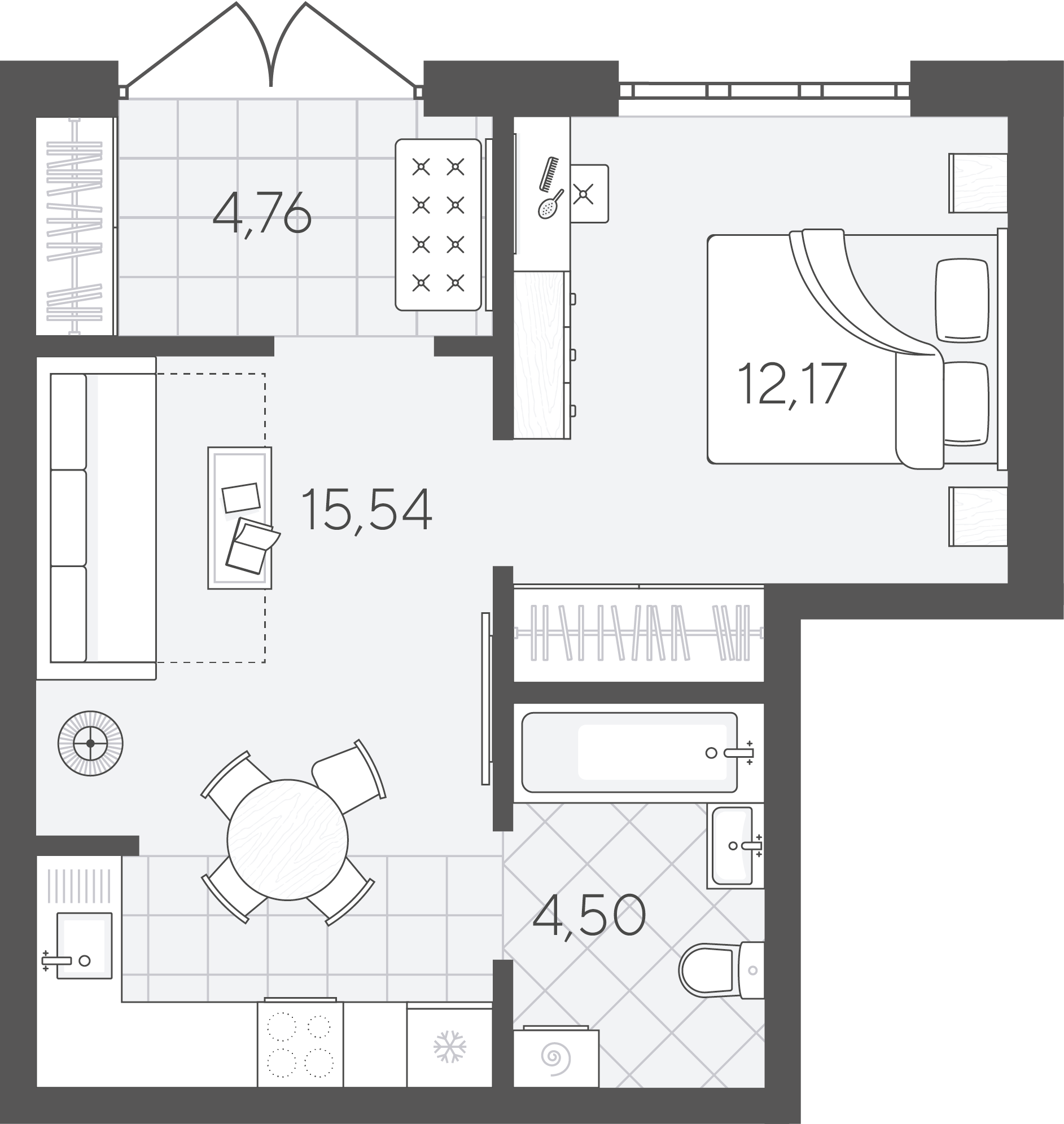 Планировка: Студия 37 м² в ЖК Скандиа. Квартал в Слободе, Тюменская слобода