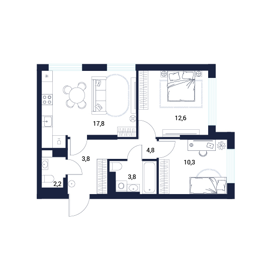 Планировка: Евротрешка 55.3 м² в ЖК AIRIS, Комарово Парк