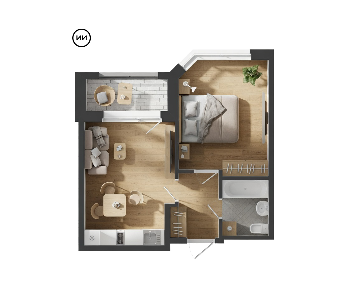 Планировка: Евродвушка 41.5 м² в ЖК Добро, 5-й Заречный