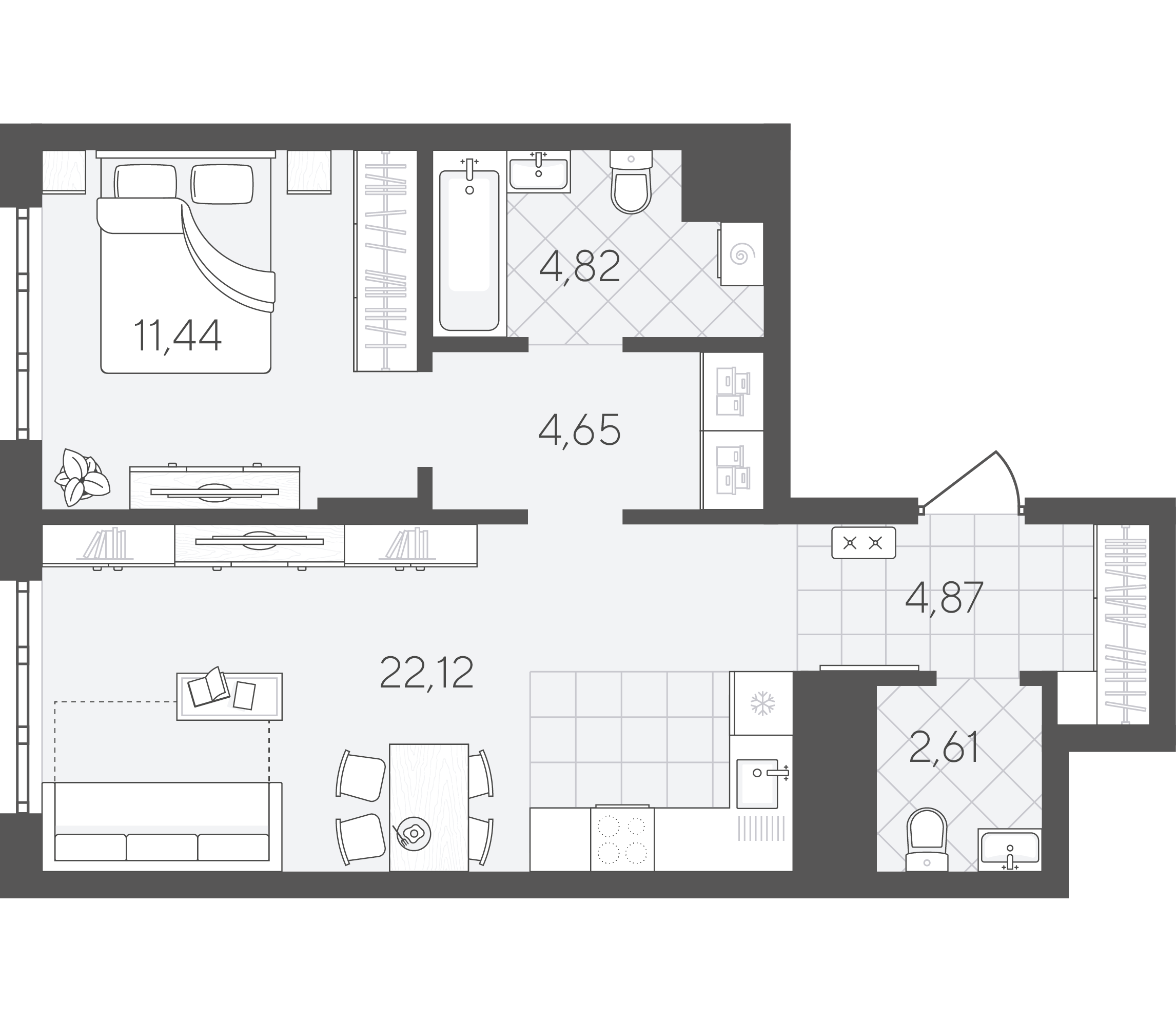 Планировка: Евродвушка 50.5 м² в ЖК Скандиа. Квартал в Слободе, Тюменская слобода