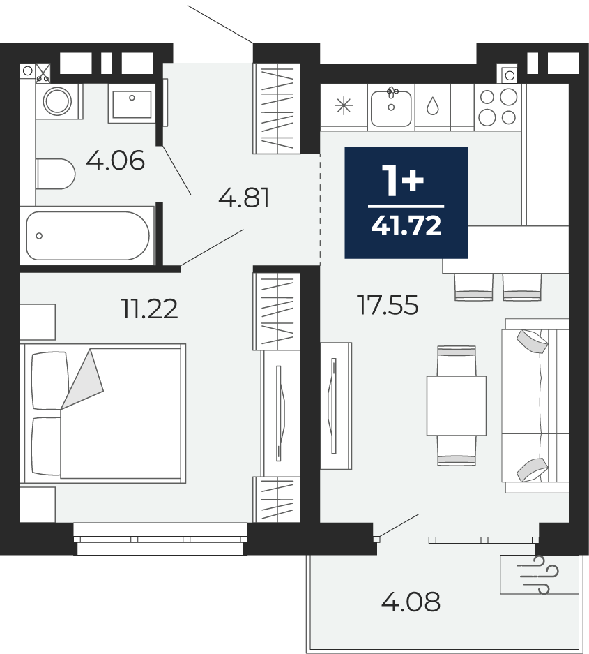 Планировка: Евродвушка 37.6 м² в ЖК Прео, Тюменская слобода