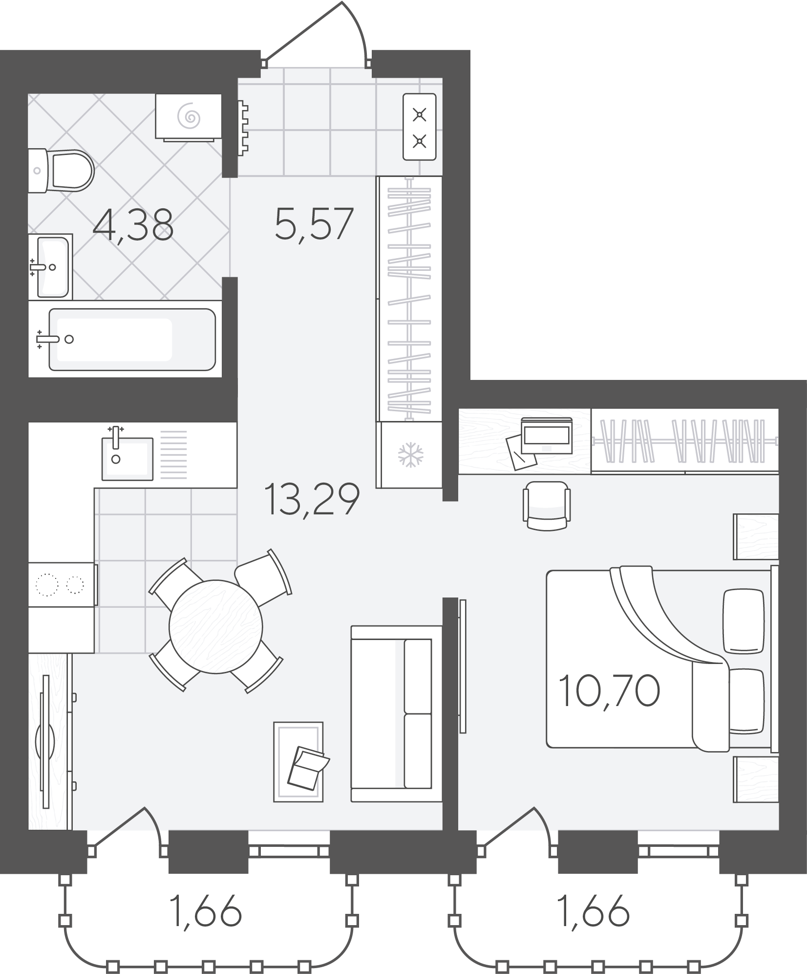 Планировка: Евродвушка 37.3 м² в ЖК Скандиа. Квартал в Слободе, Тюменская слобода