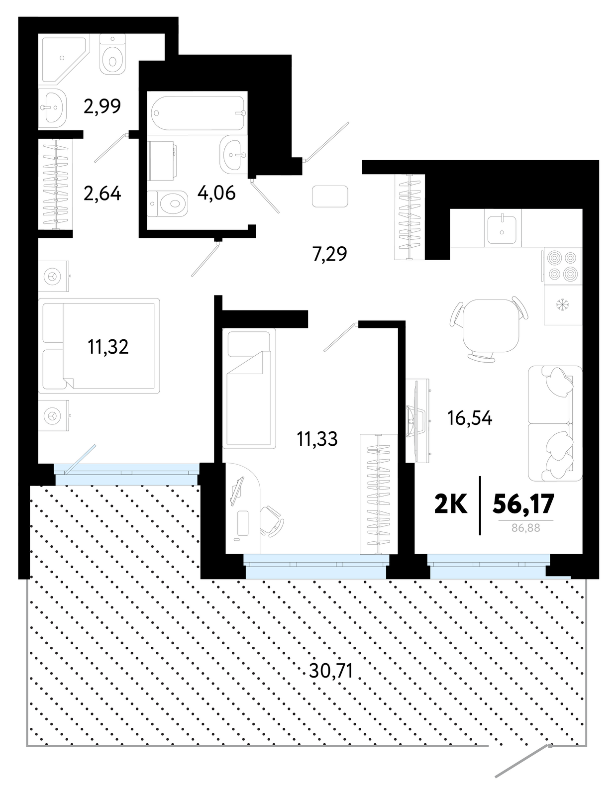 Планировка: Формат уточняется 56.2 м² в ЖК Символ, Комарово Парк