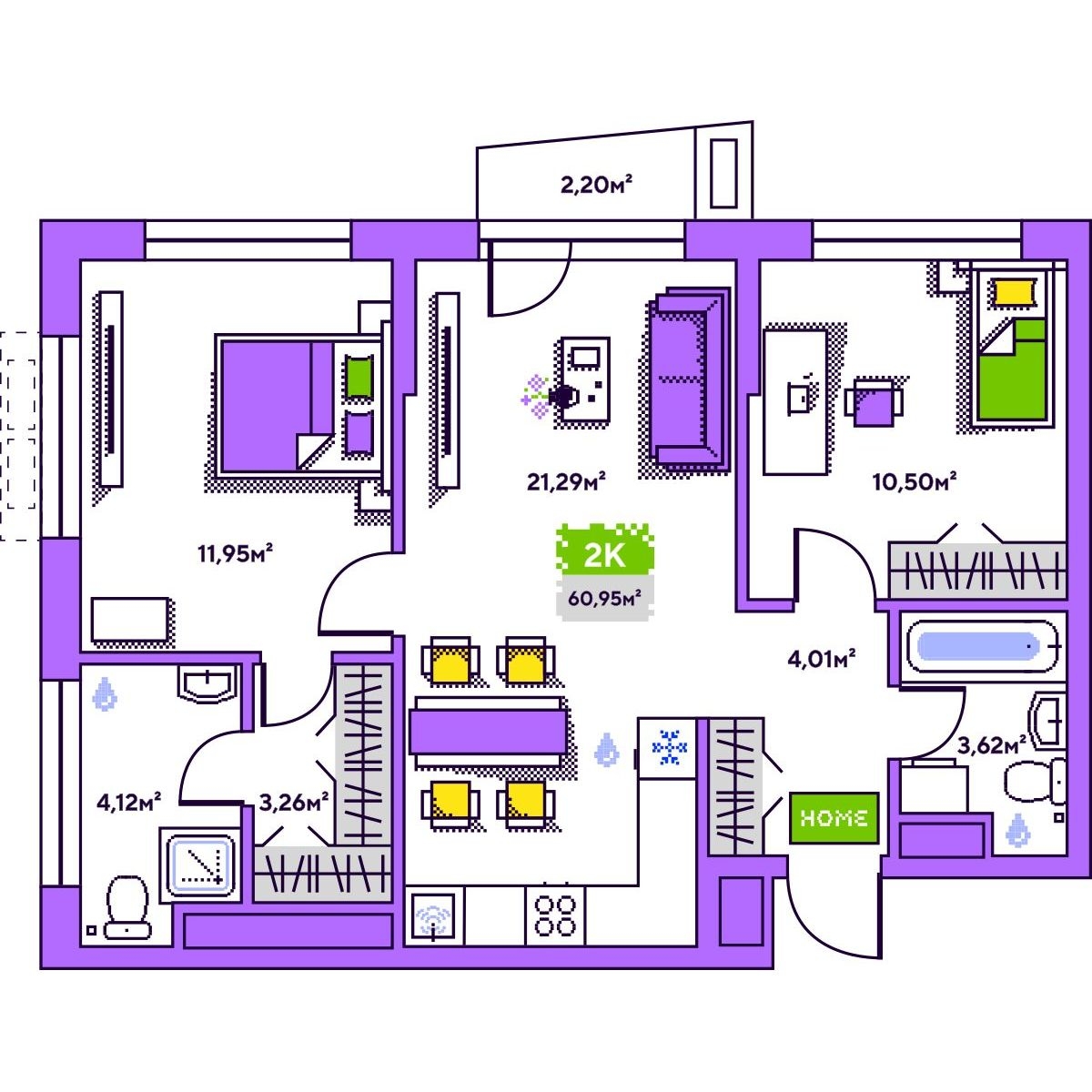 Планировка: Формат уточняется 61 м² в ЖК Плэй, Дом Обороны