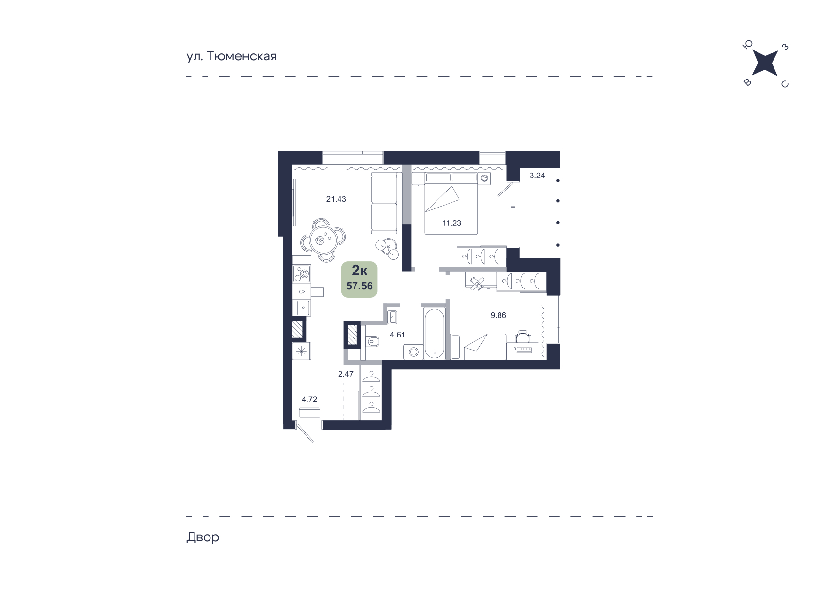 Планировка: Формат уточняется 57.6 м² в ЖК Хито, От Слободы до Комарово парк