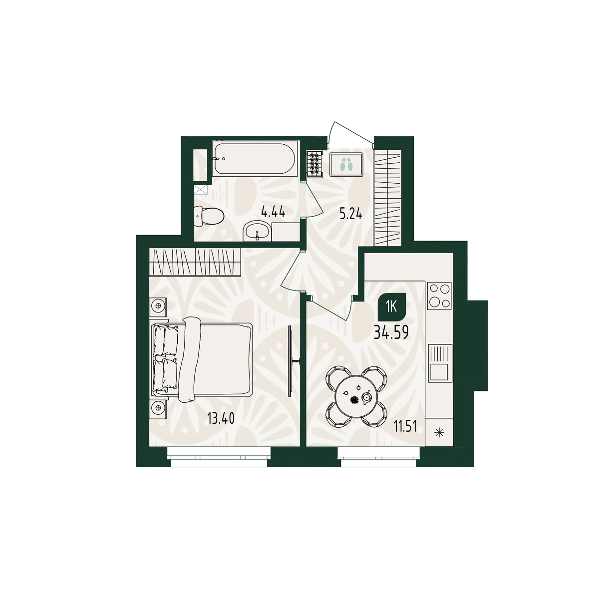 Планировка: Формат уточняется 34.6 м² в ЖК Вида, От Слободы до Комарово парк