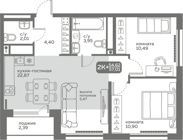 Планировка: Формат уточняется 54.6 м² в ЖК Меридиан Слобода, Тюменская слобода
