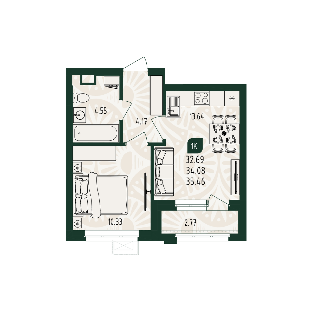 Планировка: Формат уточняется 35.4 м² в ЖК Вида, От Слободы до Комарово парк