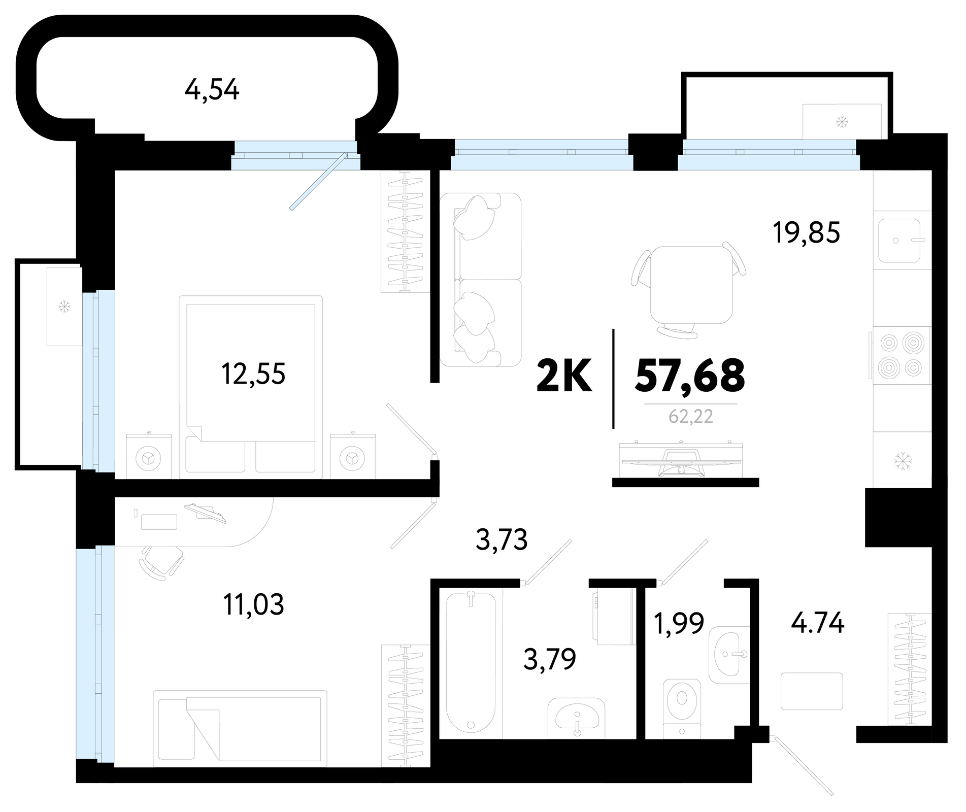 Планировка: Формат уточняется 57.7 м² в ЖК Символ, Комарово Парк