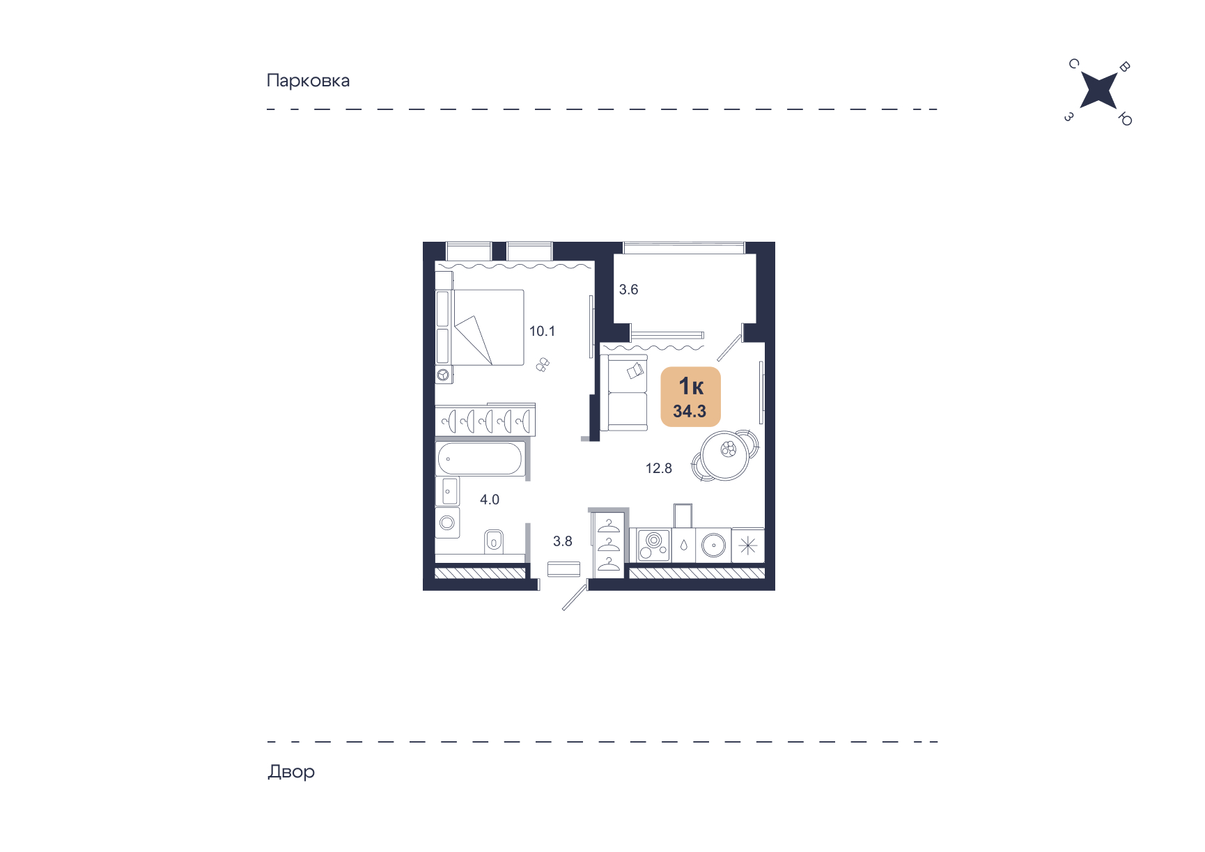 Планировка: Формат уточняется 34.3 м² в ЖК Свой, Югра