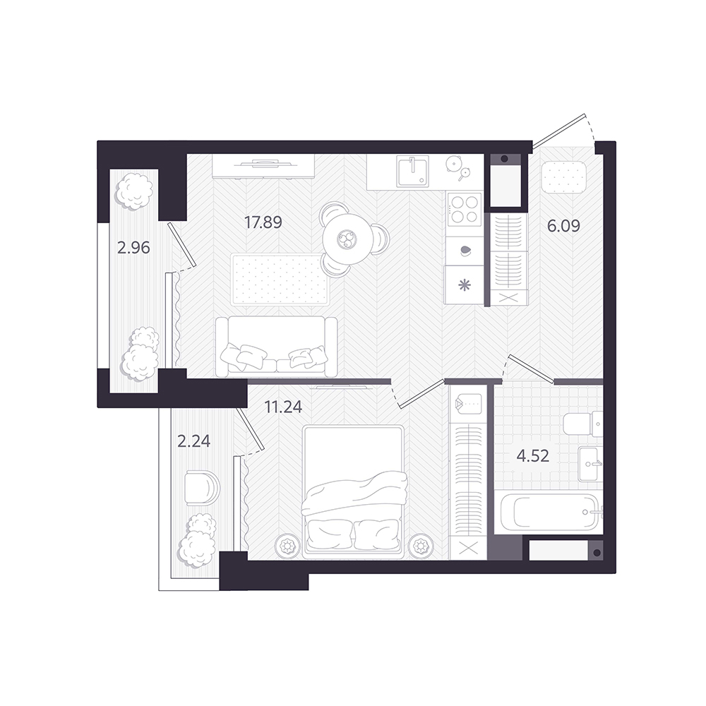 Планировка: Формат уточняется 41.3 м² в ЖК Темплин, Центр
