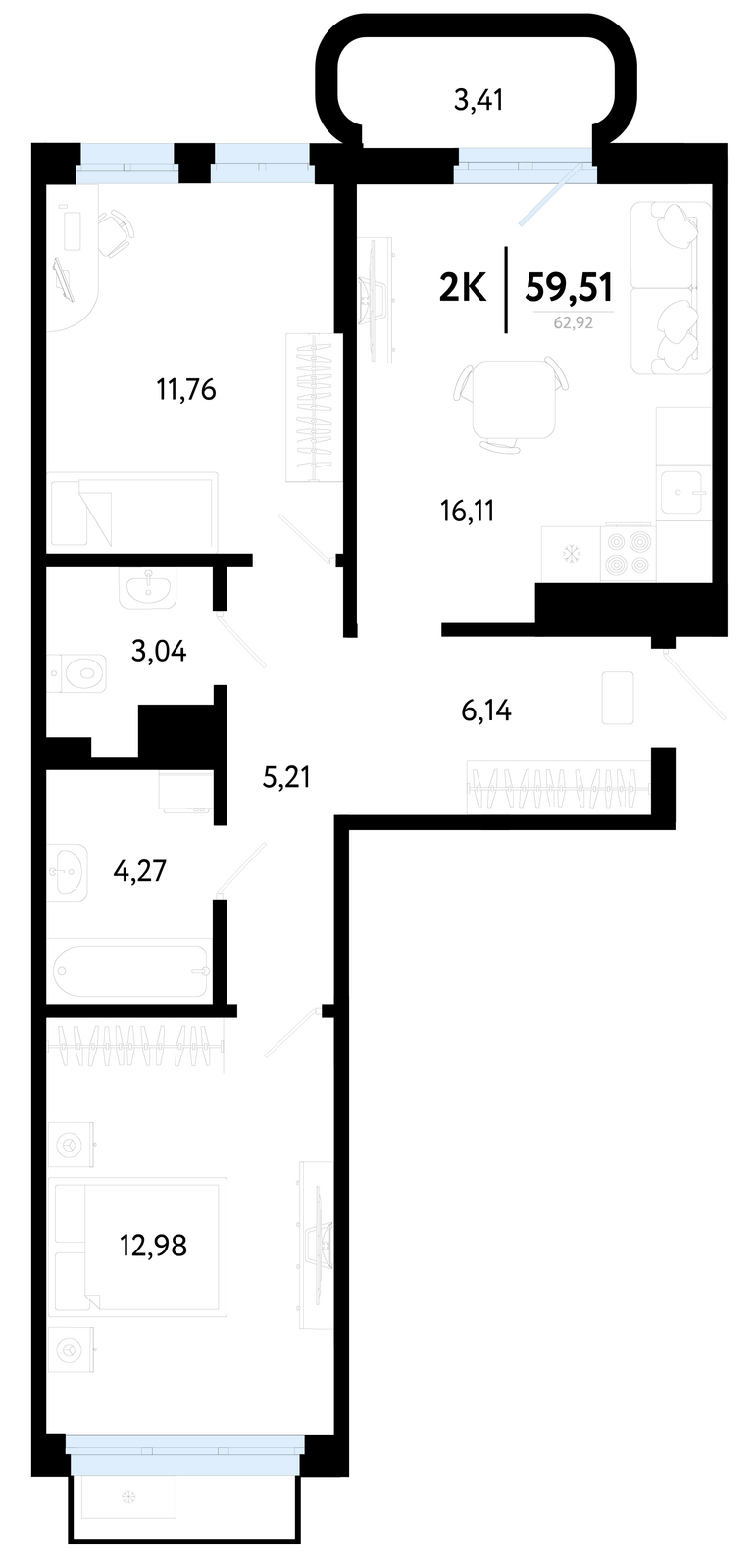 Планировка: Формат уточняется 59.5 м² в ЖК Символ, Комарово Парк