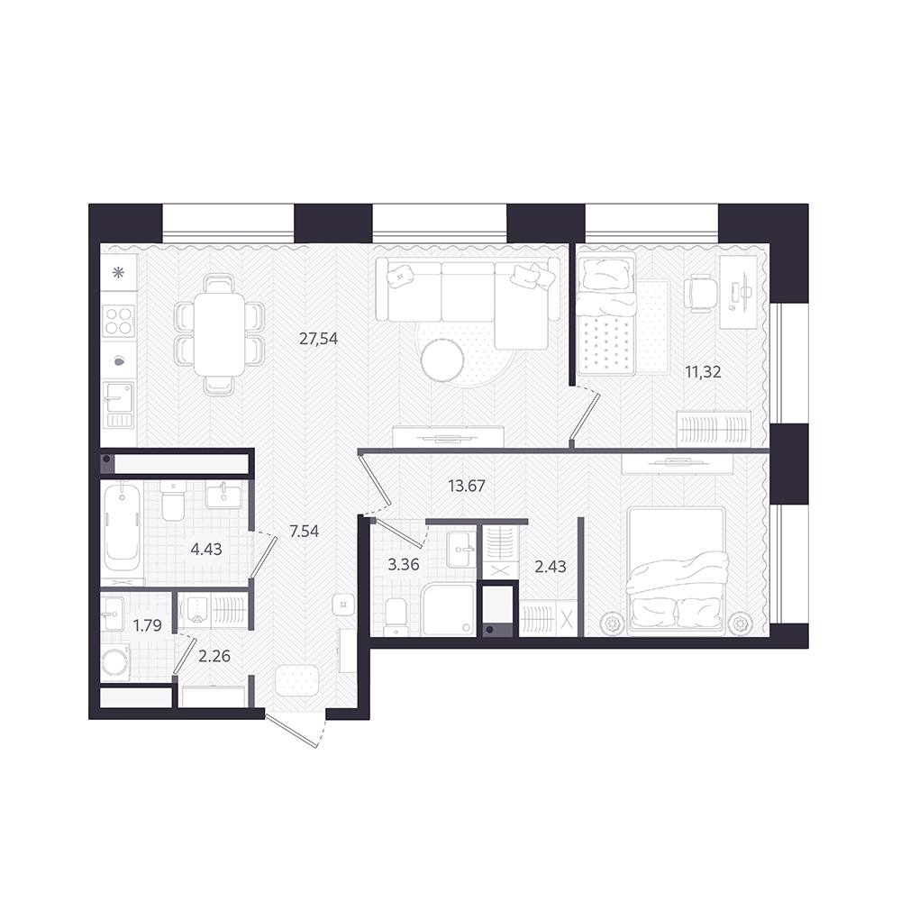 Планировка: Формат уточняется 74.3 м² в ЖК Темплин, Центр