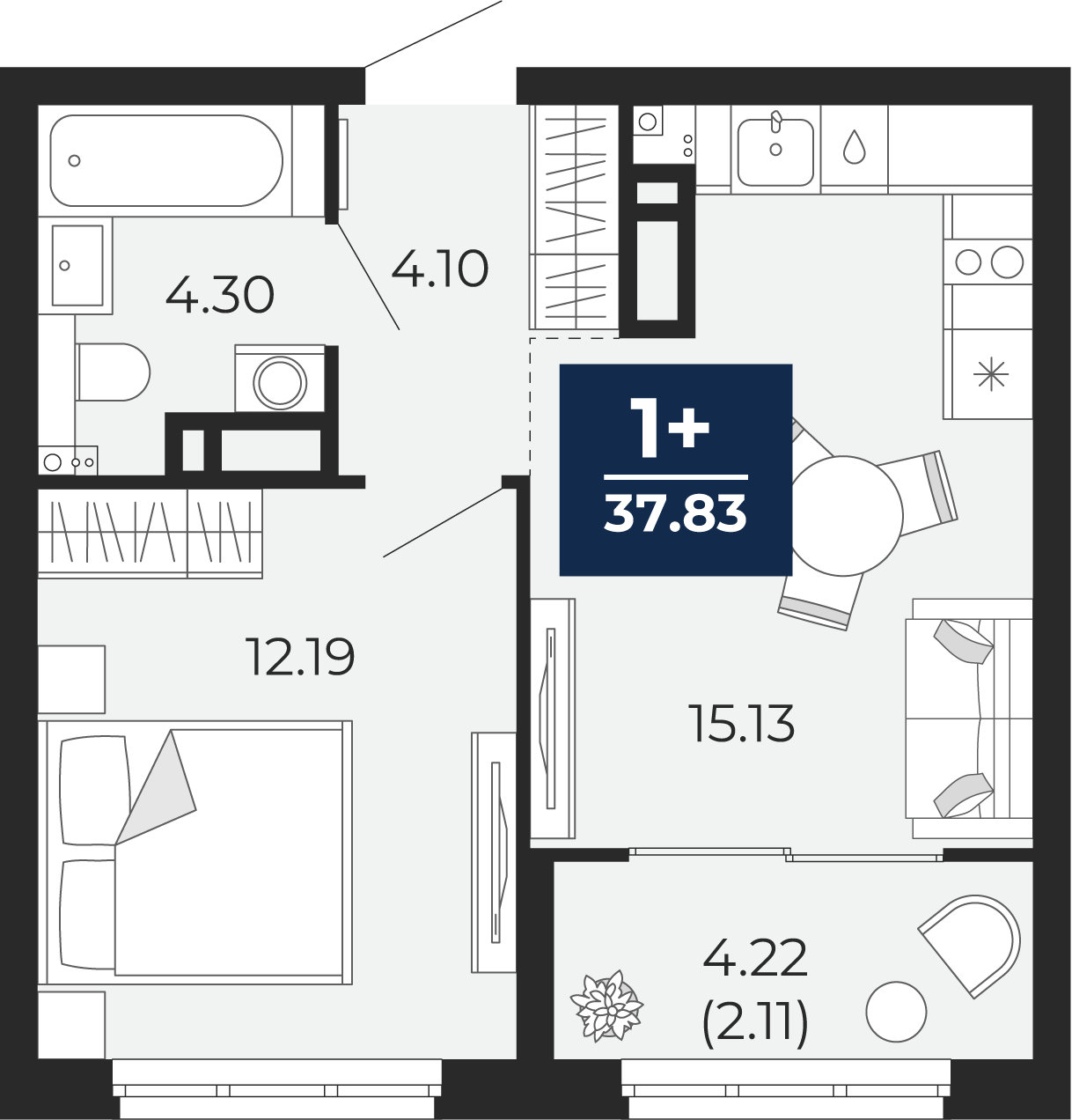 Планировка: Евродвушка 35.7 м² в ЖК Беринг, Лесобаза