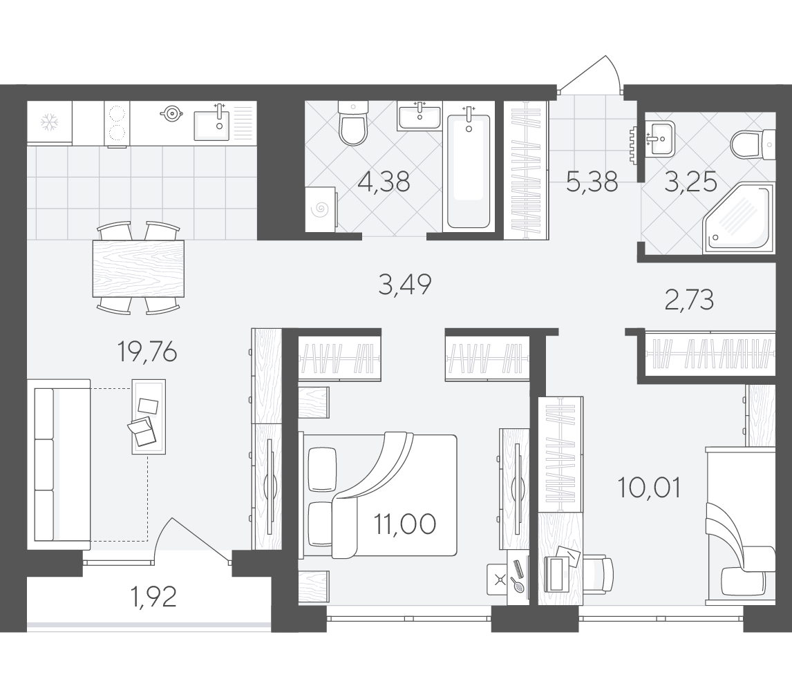 Планировка: Формат уточняется 61.9 м² в ЖК Скандиа. Квартал в Комарово Парк, Комарово Парк