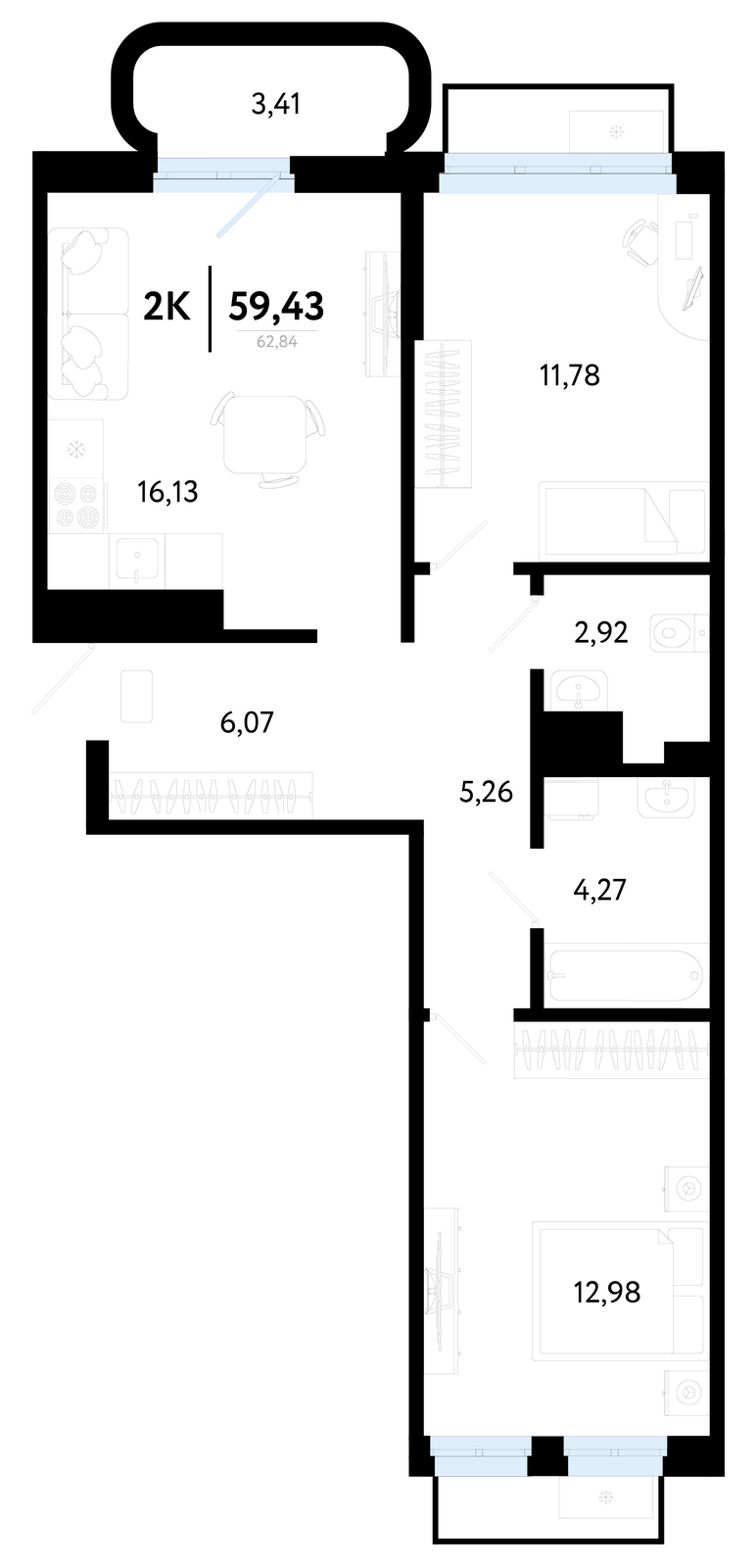 Планировка: Формат уточняется 59.4 м² в ЖК Символ, Комарово Парк