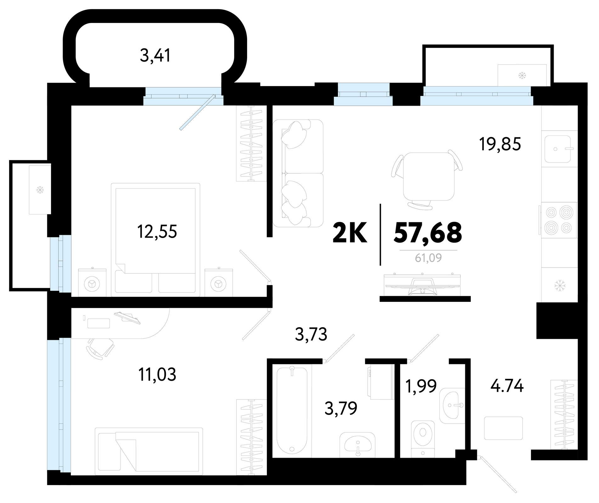 Планировка: Формат уточняется 57.7 м² в ЖК Символ, Комарово Парк