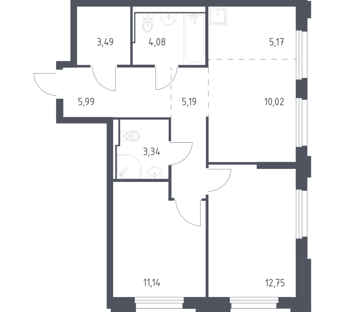 Планировка: Формат уточняется 60.3 м² в ЖК Чаркова 72, Мыс