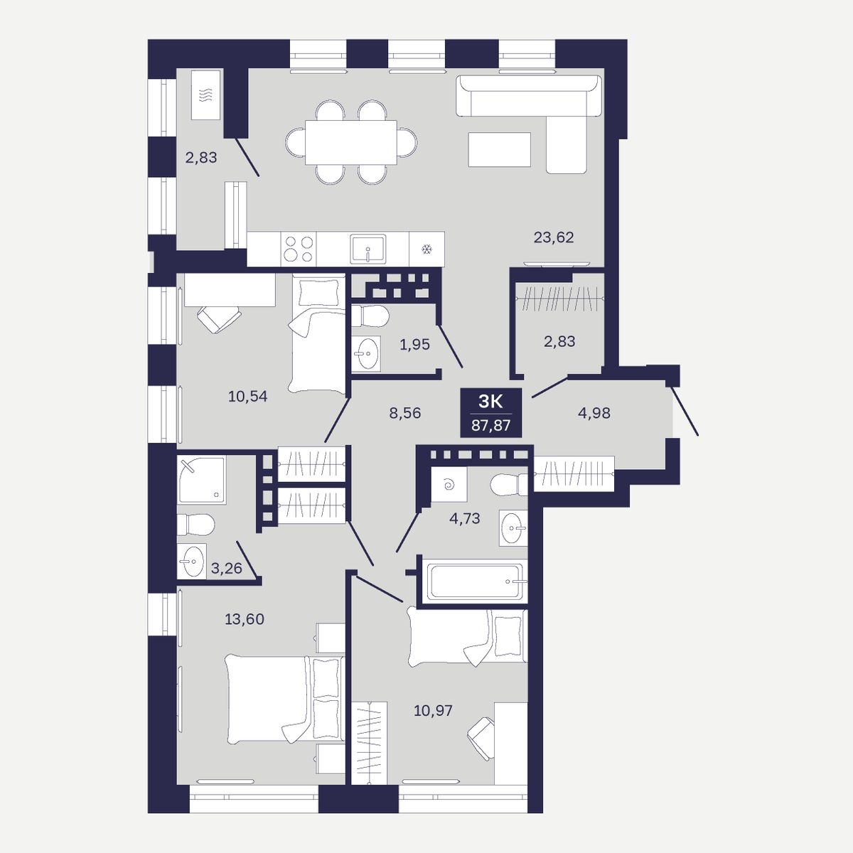Планировка: Формат уточняется 87.9 м² в ЖК Дом на Ямской, Дом Обороны