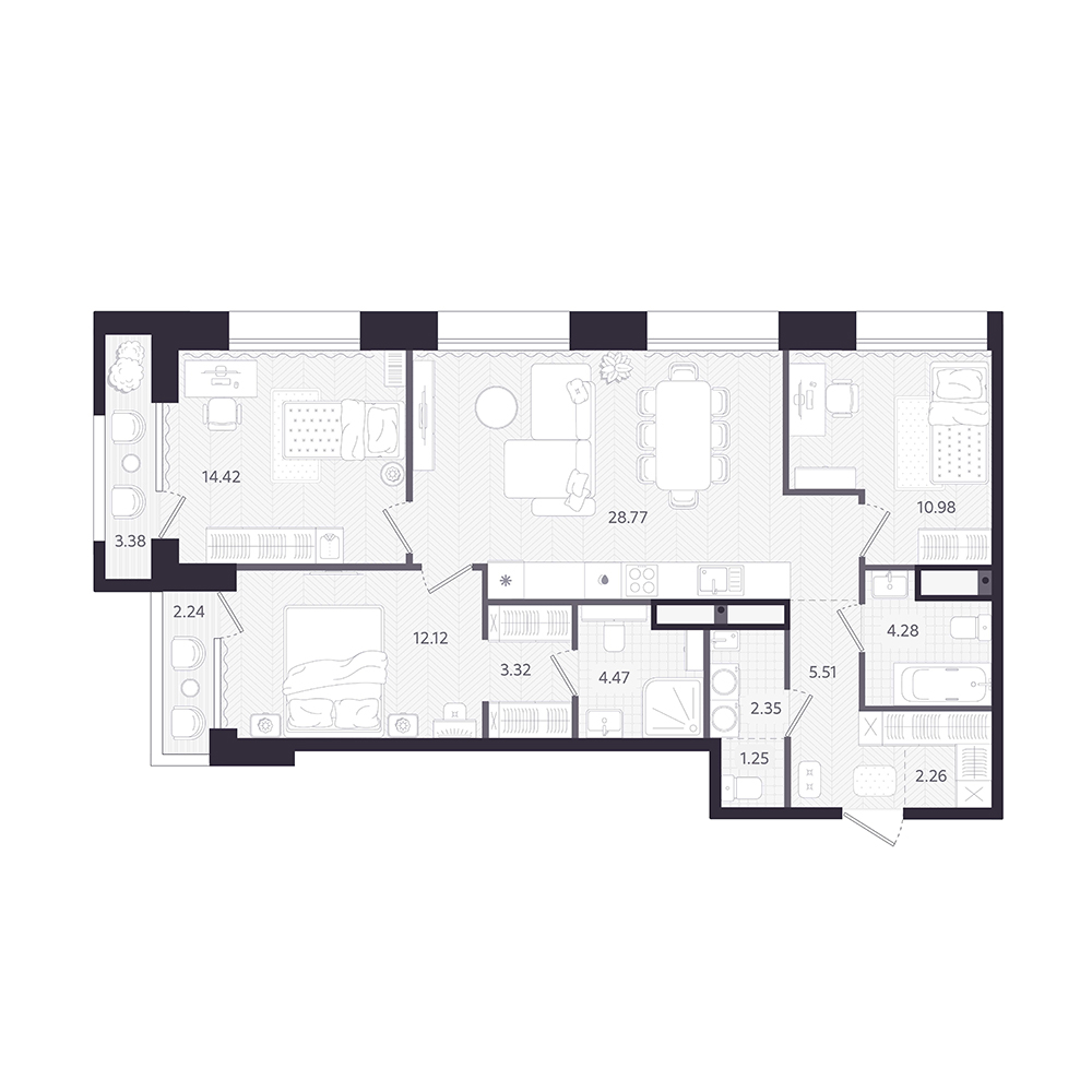 Планировка: Формат уточняется 91.3 м² в ЖК Темплин, Центр