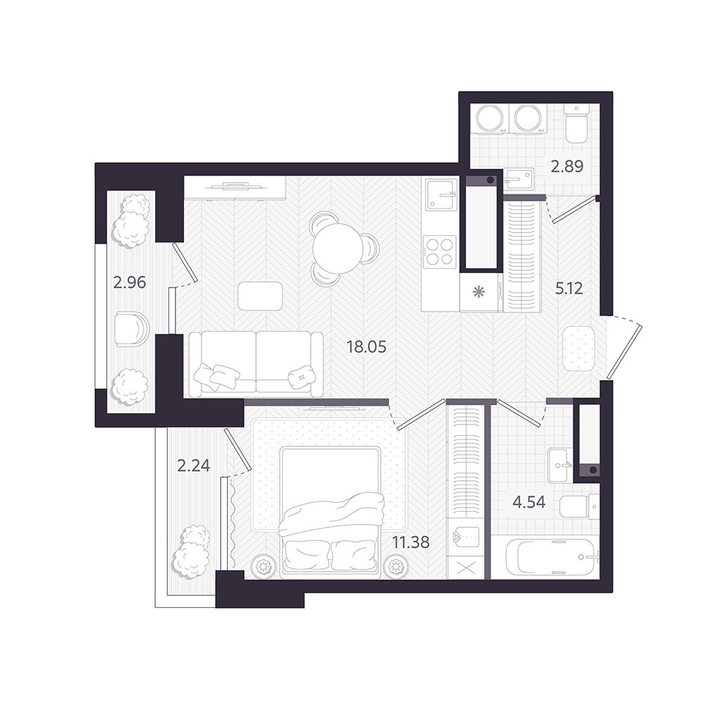 Планировка: Формат уточняется 43.5 м² в ЖК Темплин, Центр