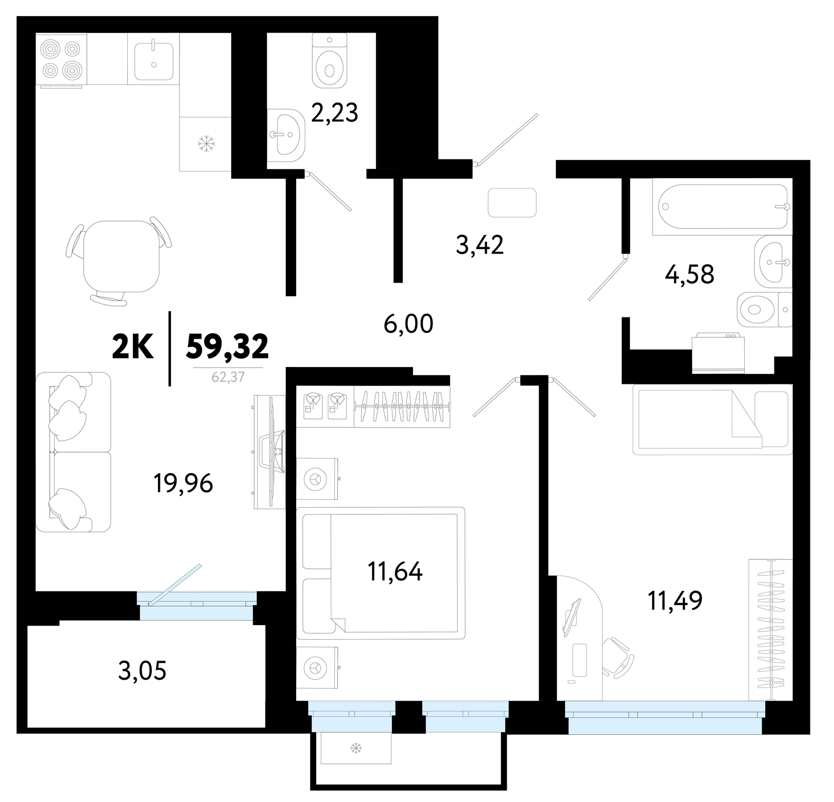 Планировка: Формат уточняется 59.3 м² в ЖК Символ, Комарово Парк