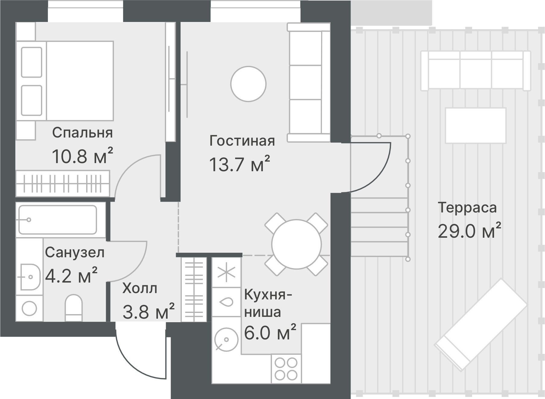 Планировка: Евродвушка 38.5 м² в ЖК Дружеский, Плеханово