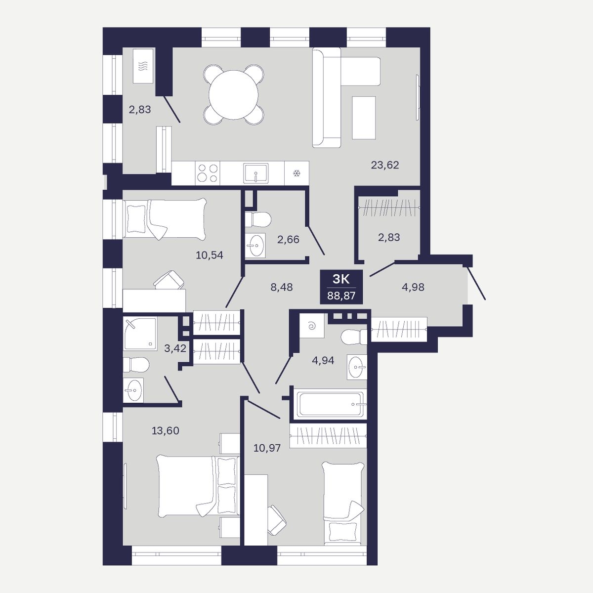 Планировка: Формат уточняется 88.9 м² в ЖК Дом на Ямской, Дом Обороны