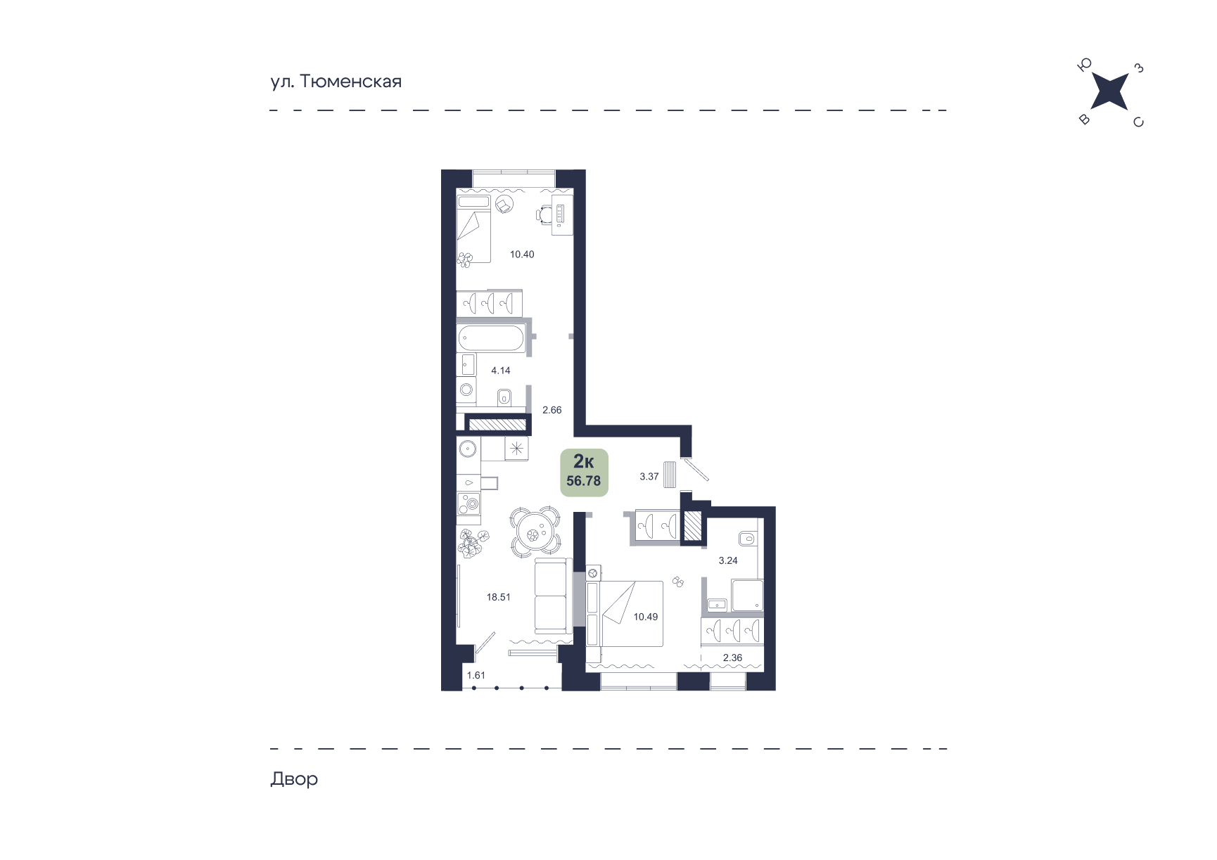Планировка: Формат уточняется 56.8 м² в ЖК Хито, От Слободы до Комарово парк