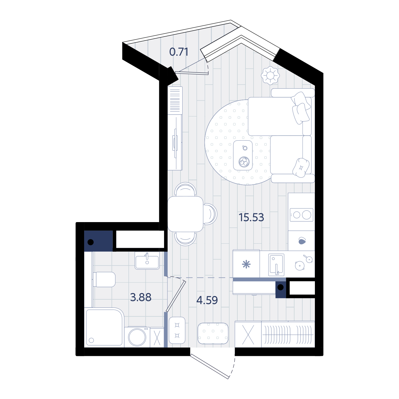 Планировка: Студия 24.2 м² в ЖК Форсо, Зарека